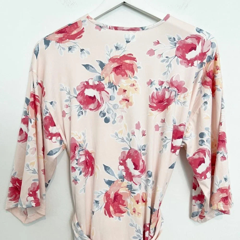 Flora Nikrooz Alisha Floral Short Wrap Tie Robe Loungewear Boho Bohemian Small